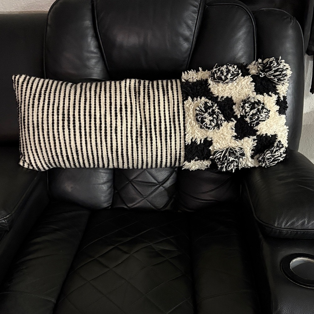 Elegant Monochrome Striped and Textured Pillow
